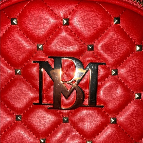 Badgley Mischka Red Quilted Backpack with Gold Accents